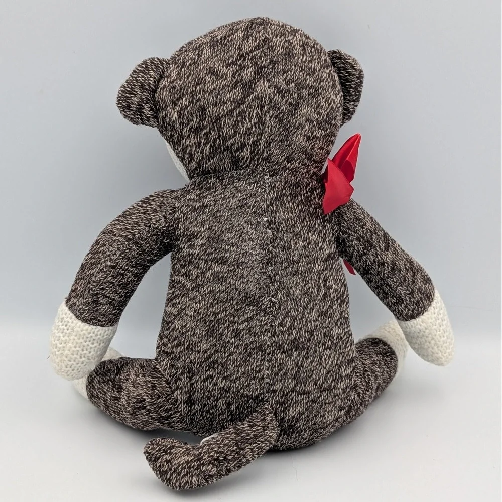 Sock Monkey James Patrick Progressive Plush Brown Knit Stuffed Animal Red Bow